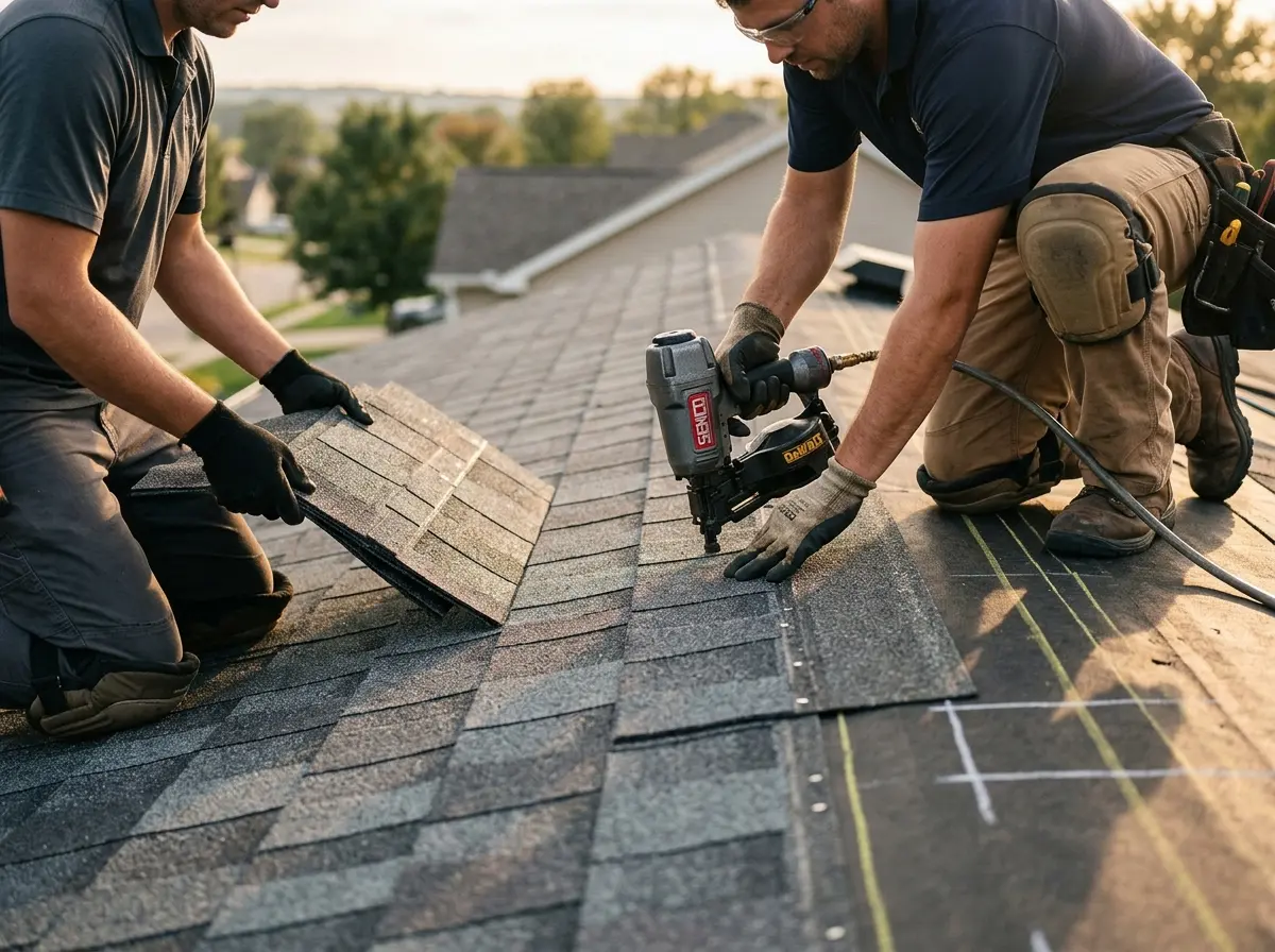 Professional roofer working on a residential roof in Sedro-Woolley